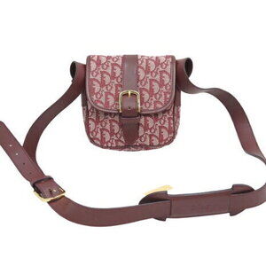 Christian Dior Shoulder Bag Red Trotter Jacquard Leather